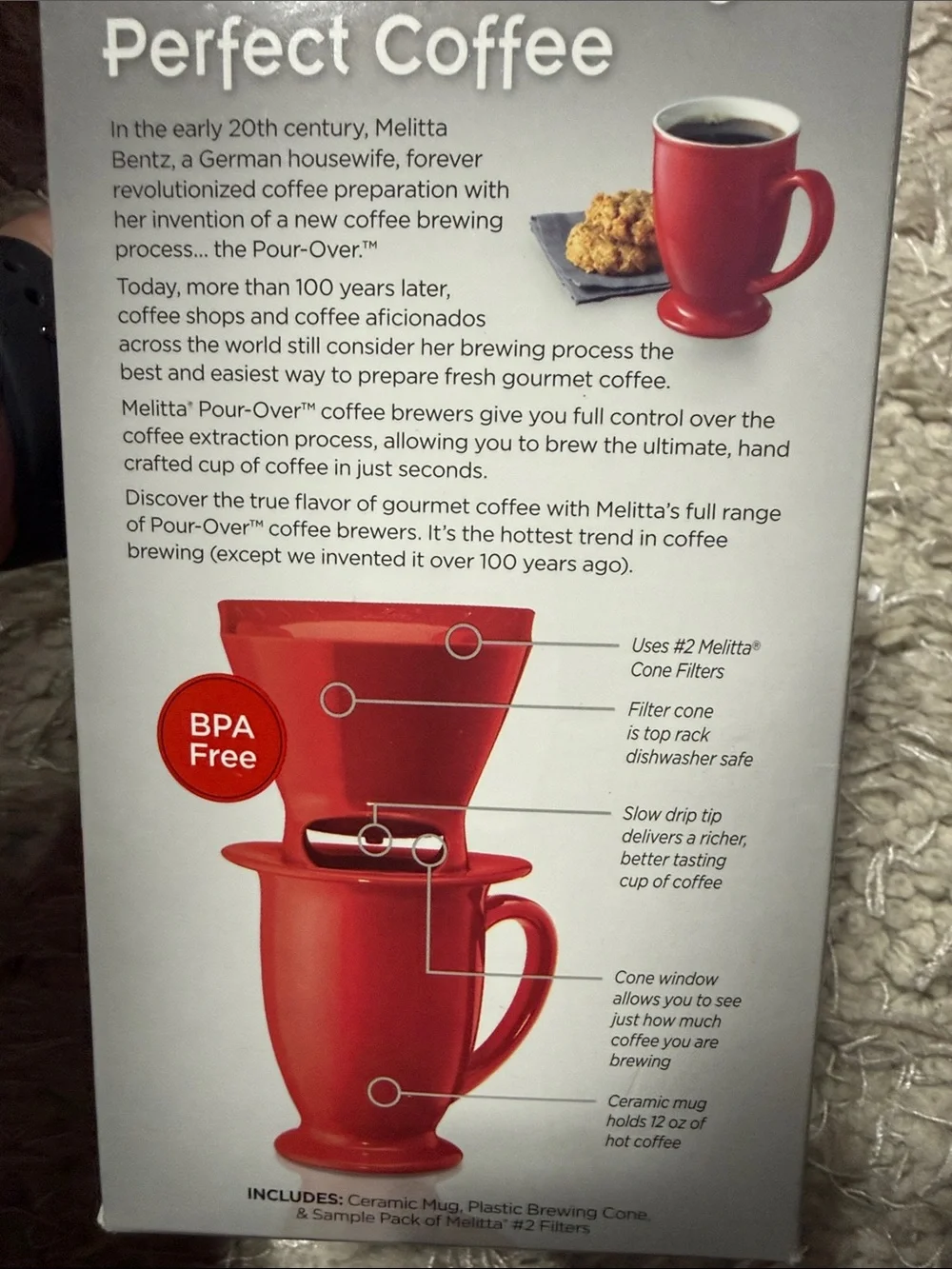 MELITTA RED POUR‎ OVER COFFEE BREWER WITH MUG